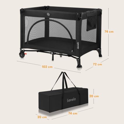 Lionelo - Cestovní postýlka LAURA Black Carbon