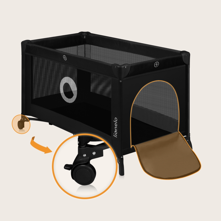 Lionelo - Cestovní postýlka STEFI Black Carbon