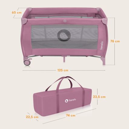 Lionelo - Cestovní postýlka STEFI PLUS Pink Magnolia
