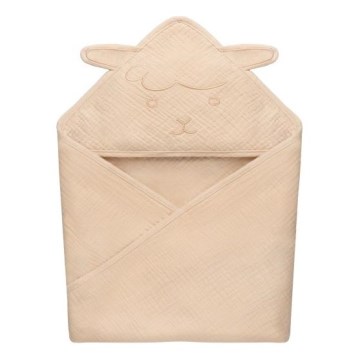 Lionelo - Dětská osuška s kapucí MUSLIN HOODED TOWEL Beige Sand