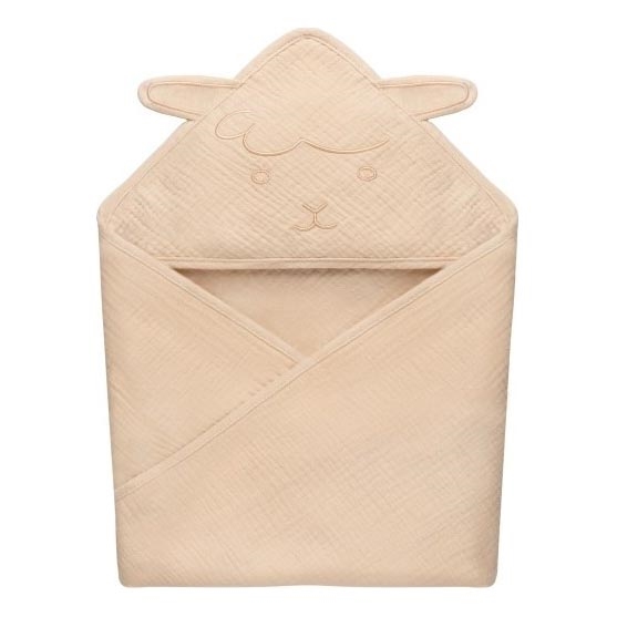 Lionelo - Dětská osuška s kapucí MUSLIN HOODED TOWEL Beige Sand