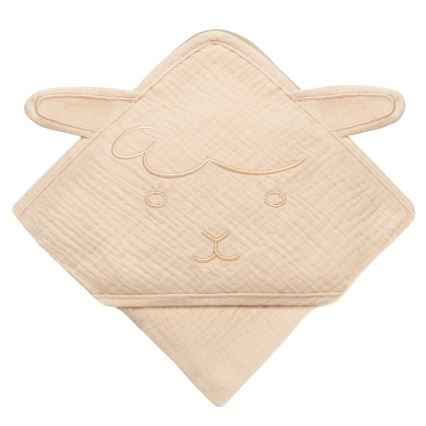 Lionelo - Dětská osuška s kapucí MUSLIN HOODED TOWEL Beige Sand