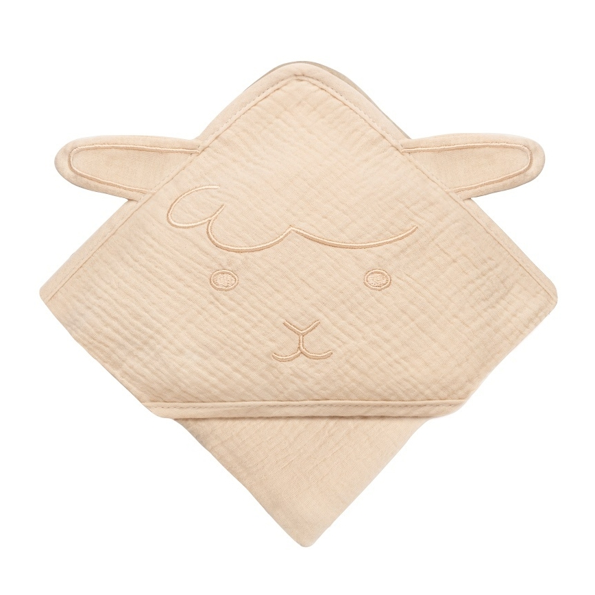 Lionelo - Dětská osuška s kapucí MUSLIN HOODED TOWEL Beige Sand