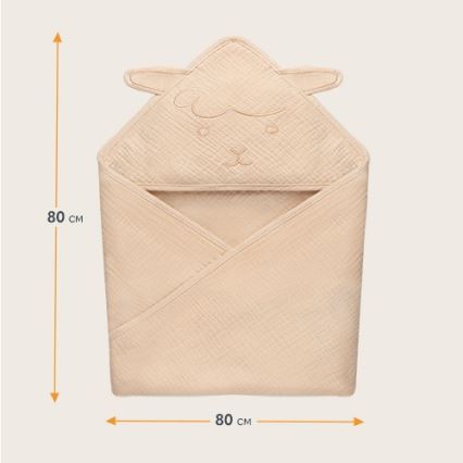 Lionelo - Dětská osuška s kapucí MUSLIN HOODED TOWEL Beige Sand