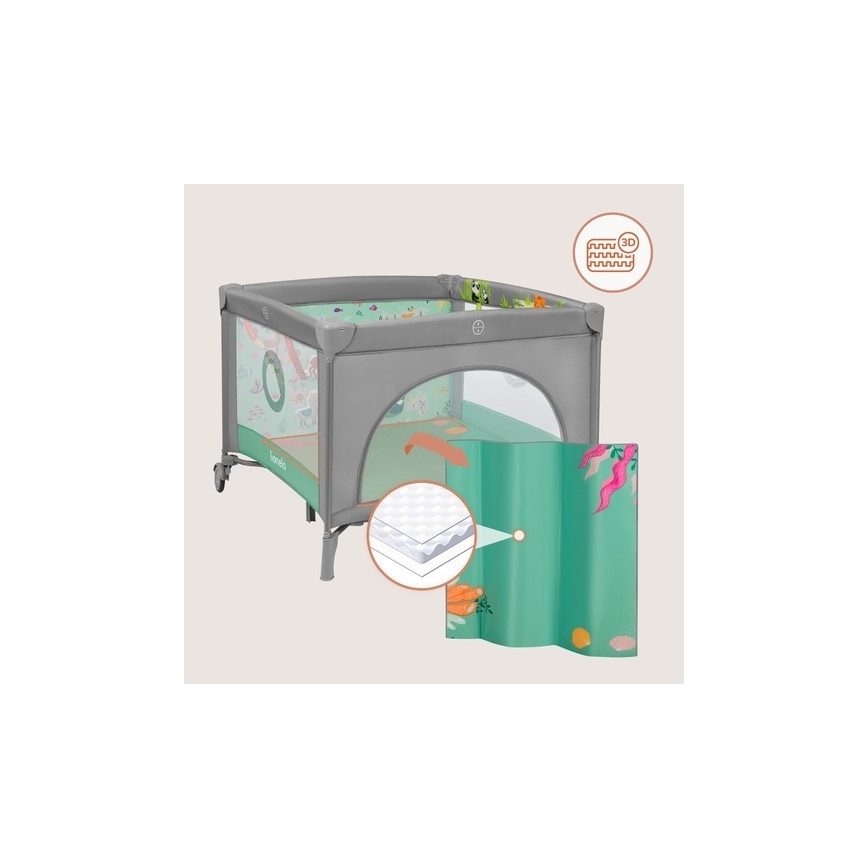 Lionelo - Hrací ohrádka MILLE PLUS Grey Green