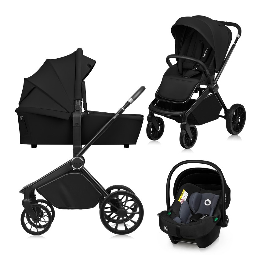 Lionelo - Kombinovaný kočárek 3v1 MIKA PLUS Black Onyx