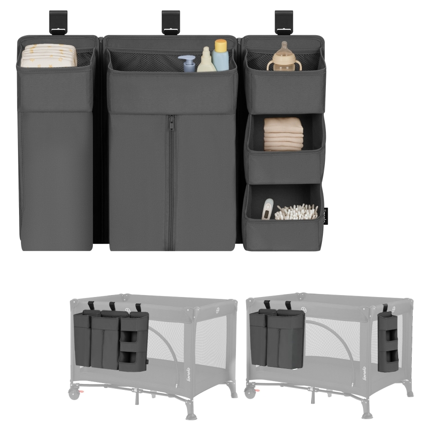 Lionelo - Organizér na postýlku 3v1 SIDEPOCKET Grey