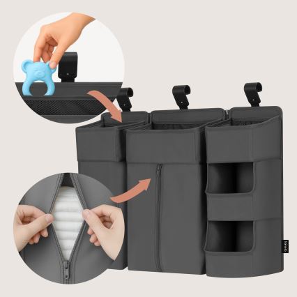Lionelo - Organizér na postýlku 3v1 SIDEPOCKET Grey