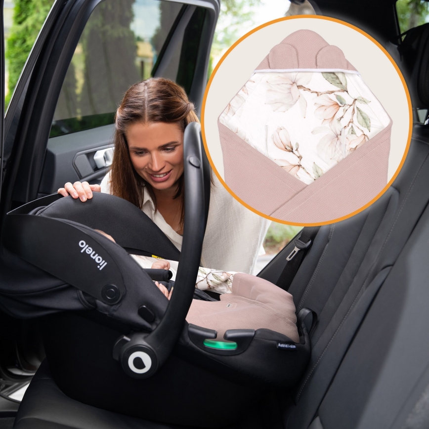Lionelo - Zavinovačka do autosedačky TRAVEL SWADDLE 90x90 cm Beige Magnolia