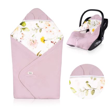 Lionelo - Zavinovačka do autosedačky TRAVEL SWADDLE 90x90 cm Pink Flower