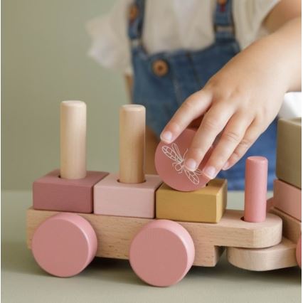 Little Dutch - Dřevěný vláček růžová 45 cm buk
