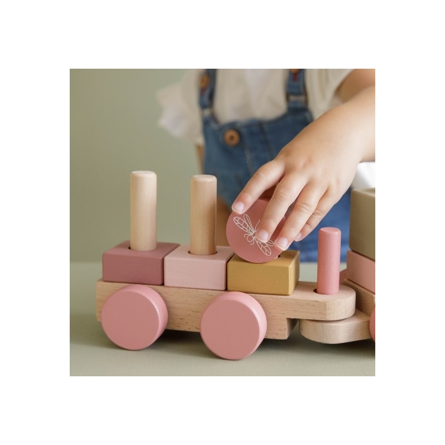 Little Dutch - Dřevěný vláček růžová 45 cm buk