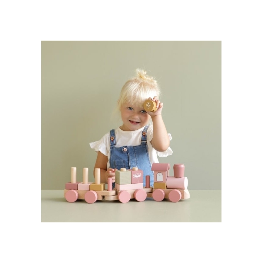 Little Dutch - Dřevěný vláček růžová 45 cm buk