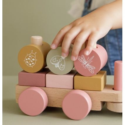 Little Dutch - Dřevěný vláček růžová 45 cm buk