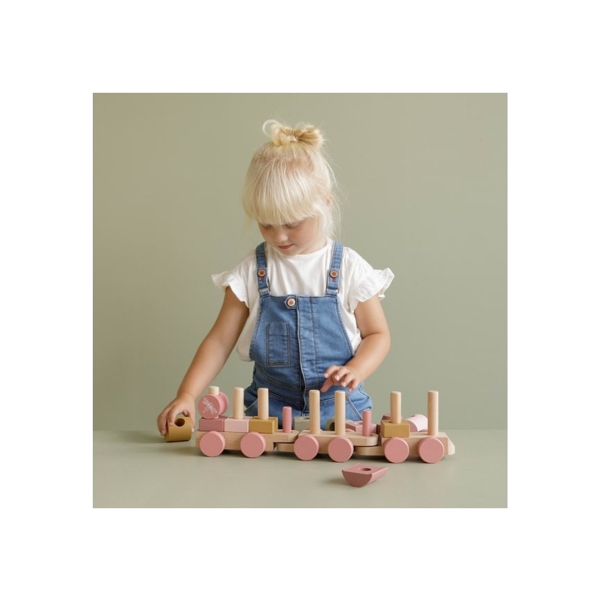 Little Dutch - Dřevěný vláček růžová 45 cm buk