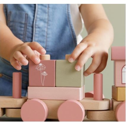 Little Dutch - Dřevěný vláček růžová 45 cm buk