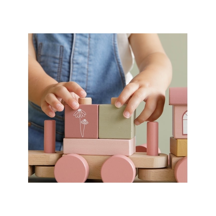 Little Dutch - Dřevěný vláček růžová 45 cm buk