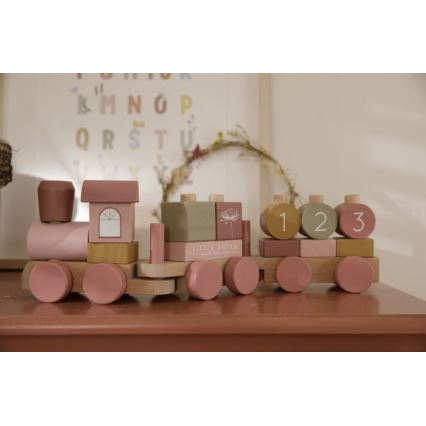 Little Dutch - Dřevěný vláček růžová 45 cm buk