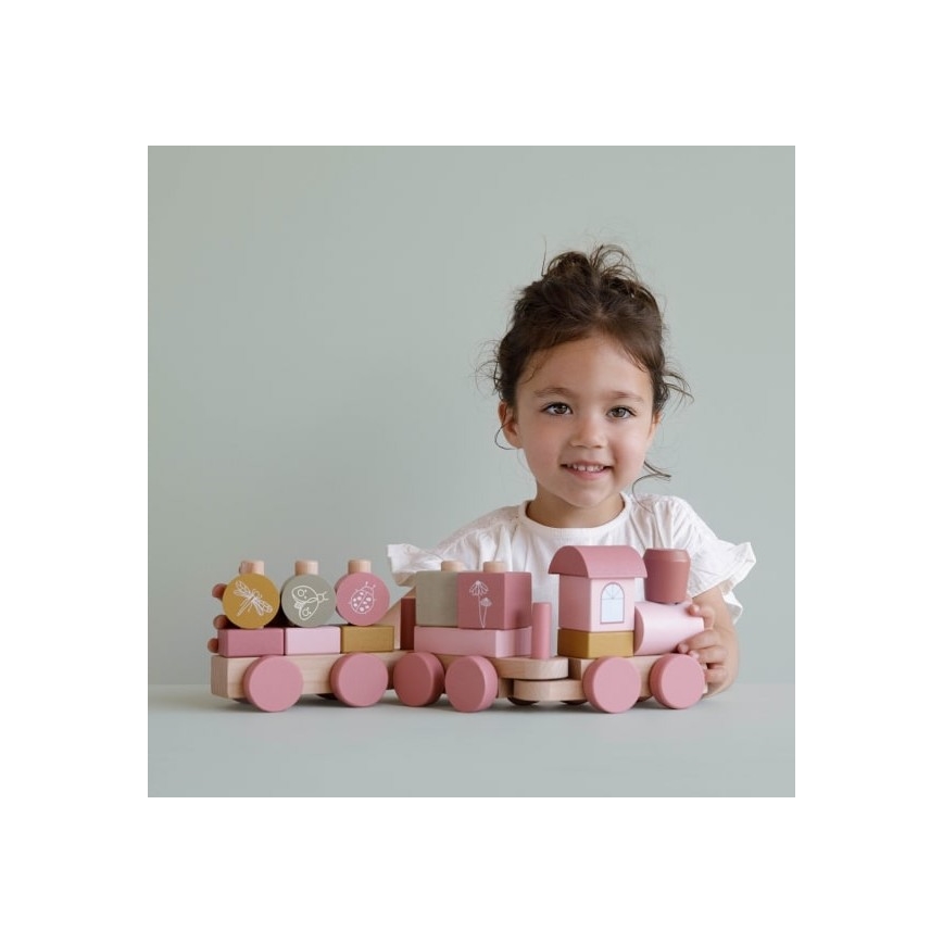 Little Dutch - Dřevěný vláček růžová 45 cm buk