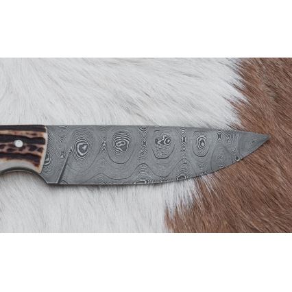 Lovecký damaškový nůž 11 cm jelení paroh
