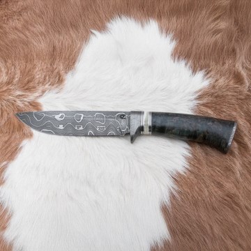 Lovecký damaškový nůž 13,8 cm bříza/velbloudí kost