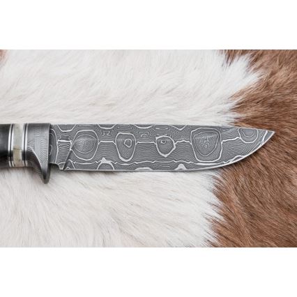 Lovecký damaškový nůž 13,8 cm bříza/velbloudí kost