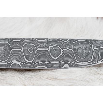 Lovecký damaškový nůž 13,8 cm bříza/velbloudí kost