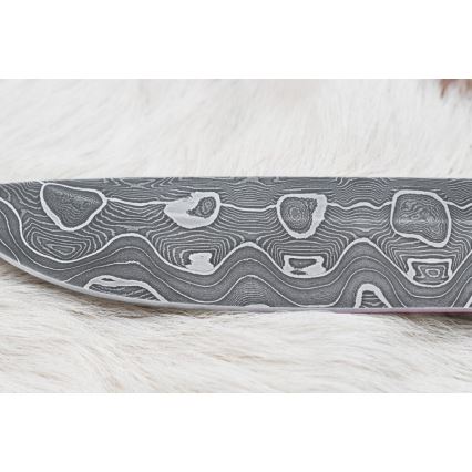 Lovecký damaškový nůž 13,8 cm bříza/velbloudí kost