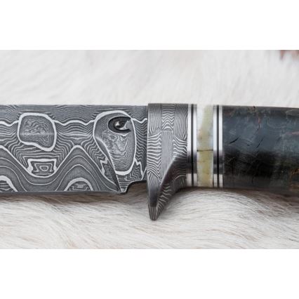 Lovecký damaškový nůž 13,8 cm bříza/velbloudí kost