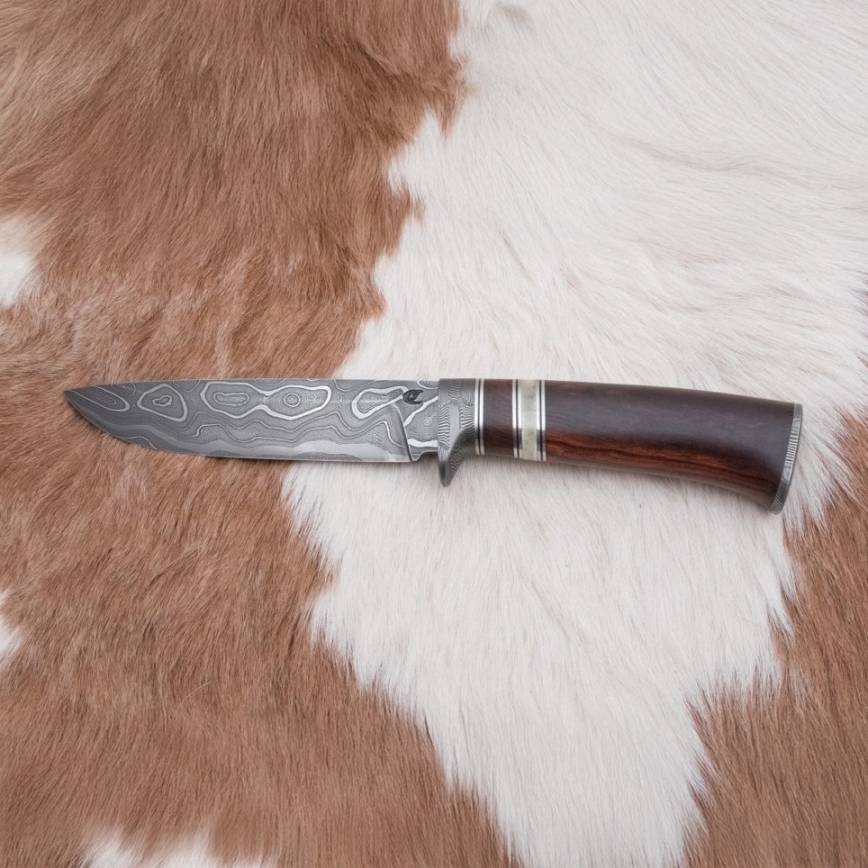 Lovecký damaškový nůž 13,8 cm ironwood/buvolí kost