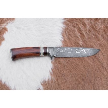 Lovecký damaškový nůž 13,8 cm ironwood/buvolí kost
