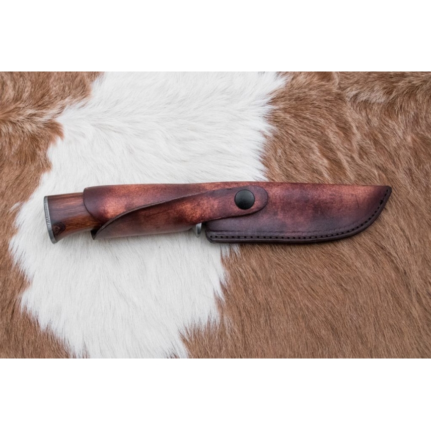 Lovecký damaškový nůž 13,8 cm ironwood/buvolí kost
