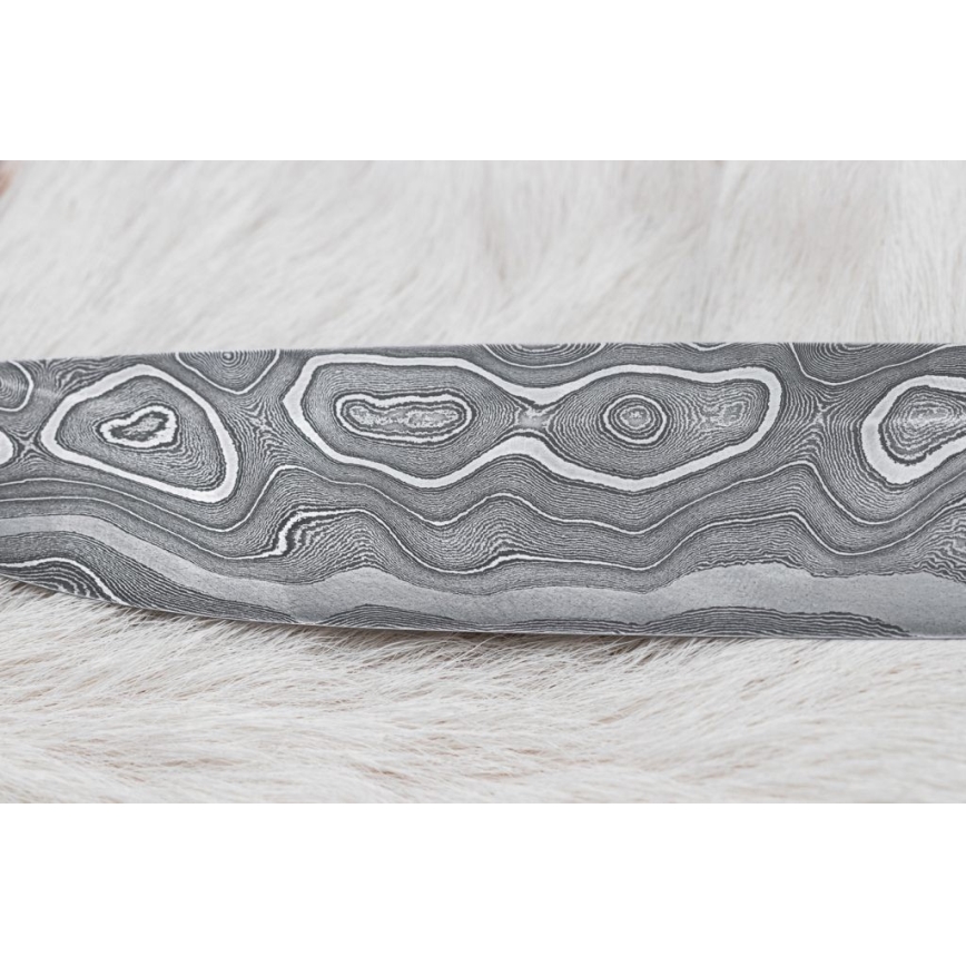 Lovecký damaškový nůž 13,8 cm ironwood/buvolí kost