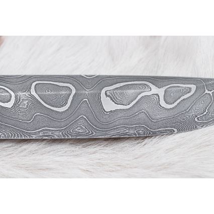 Lovecký damaškový nůž 13,8 cm ironwood/buvolí kost