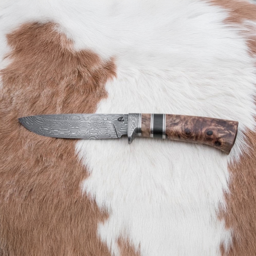 Lovecký damaškový nůž 13 cm topol/eben