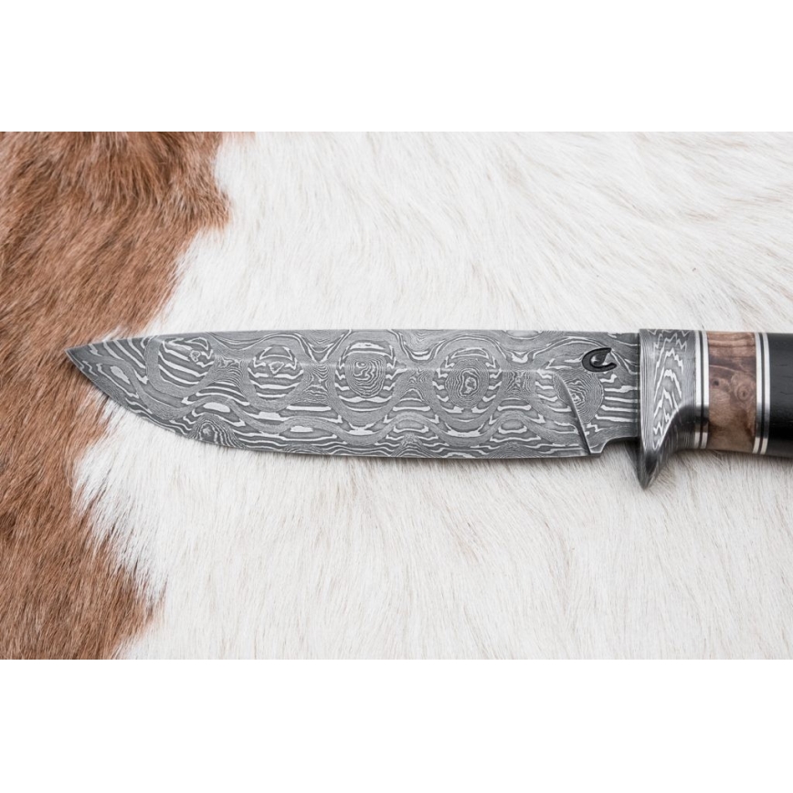 Lovecký damaškový nůž 13 cm topol/eben