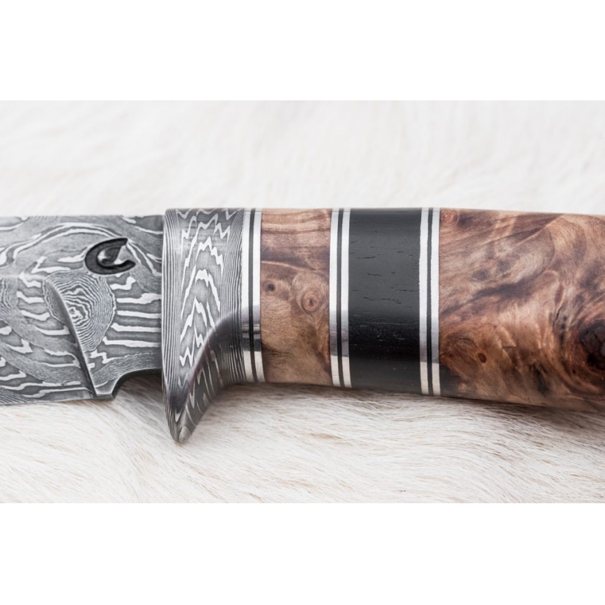 Lovecký damaškový nůž 13 cm topol/eben