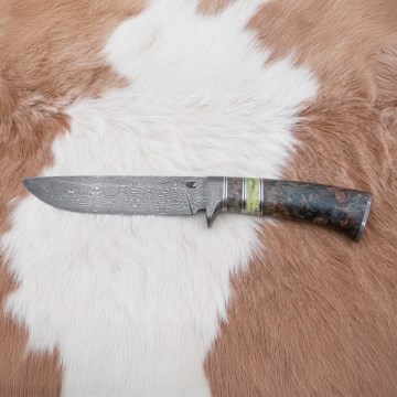 Lovecký damaškový nůž 14,5 cm olše/serpentinit