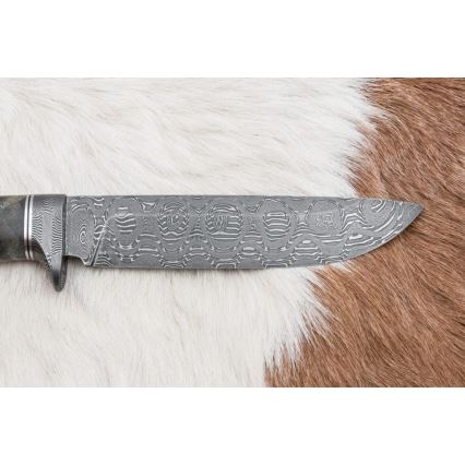 Lovecký damaškový nůž 14,5 cm olše/serpentinit