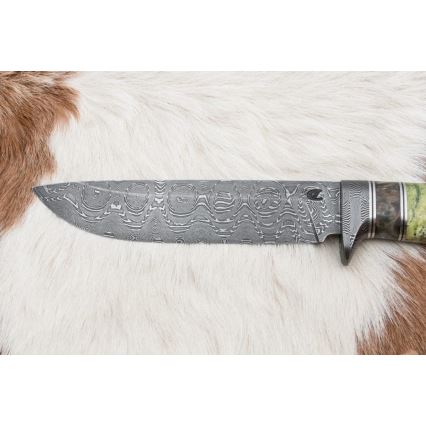 Lovecký damaškový nůž 14,5 cm olše/serpentinit