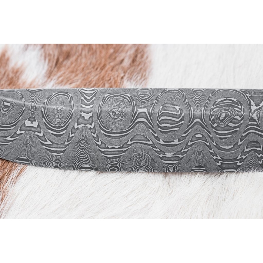 Lovecký damaškový nůž 14,5 cm olše/serpentinit