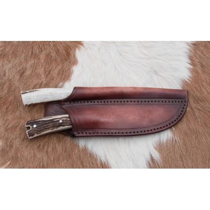 Lovecký damaškový nůž zavazák s pilkou 12 cm jelení paroh