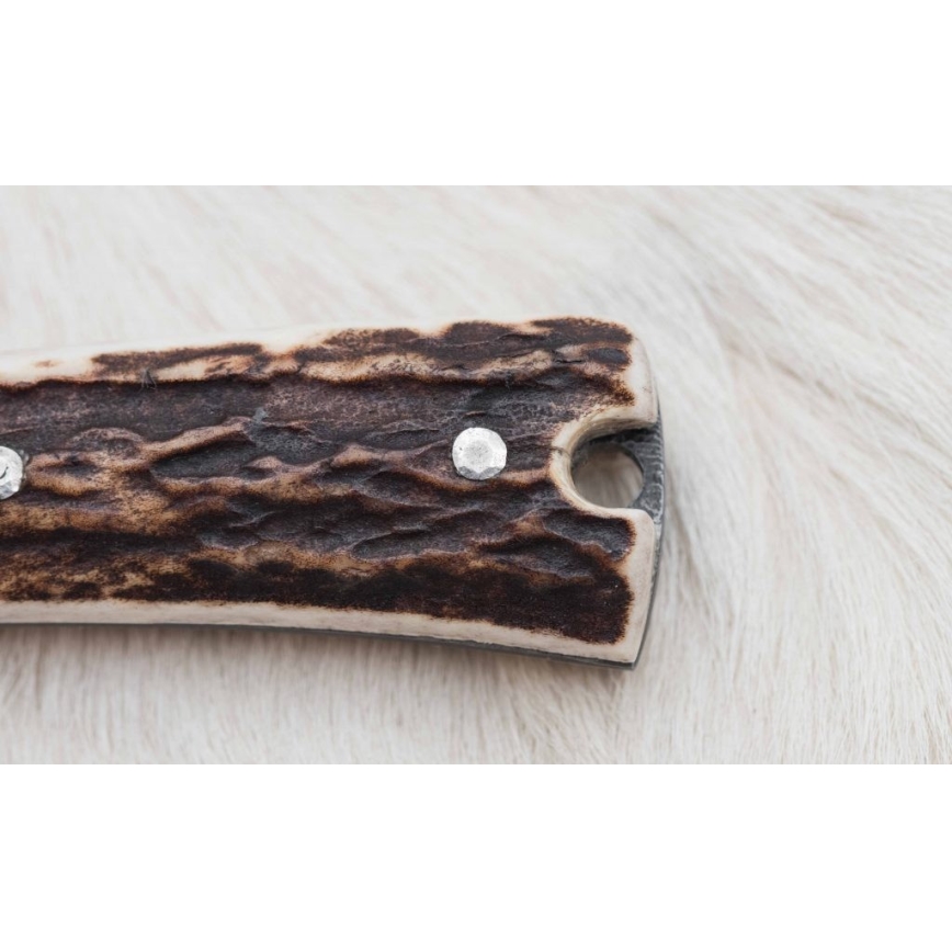 Lovecký damaškový nůž zavazák s pilkou 12 cm jelení paroh