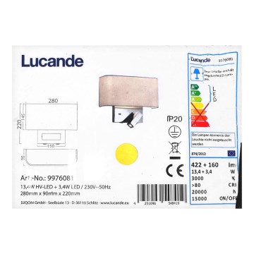 Lucande - LED Nástěnná lampa VIRVE LED/13,4W/230V + LED/3,4W/230V