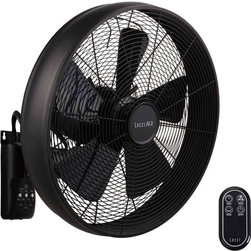 Lucci air 213124 - Nástěnný ventilátor BREEZE 55W/230V černá + dálkové ovládání