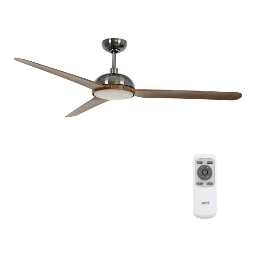 Lucci air 213301- LED Stmívatelný stropní ventilátor UNIONE 1xGX53/12W/230V hnědá/lesklý chrom + dálkové ovládání