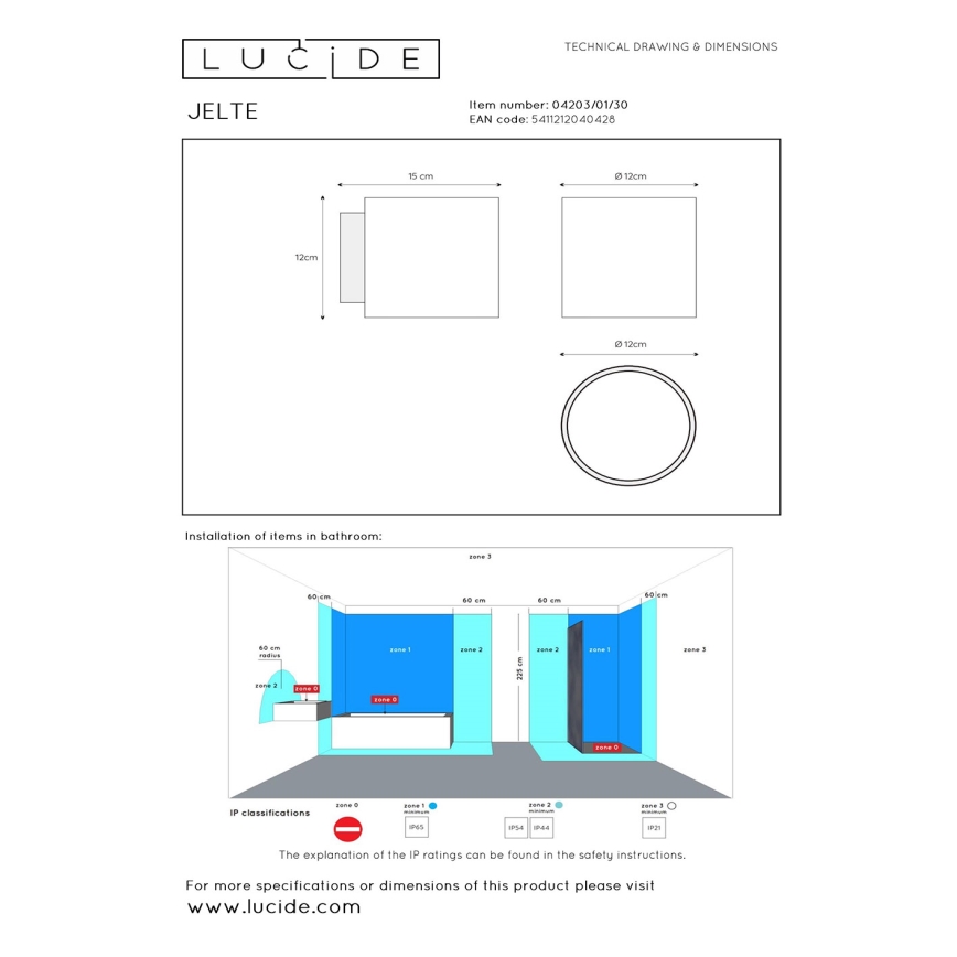 Lucide 04203/01/30 - Koupelnové nástěnné svítidlo JELTE 1xG9/33W/230V IP44