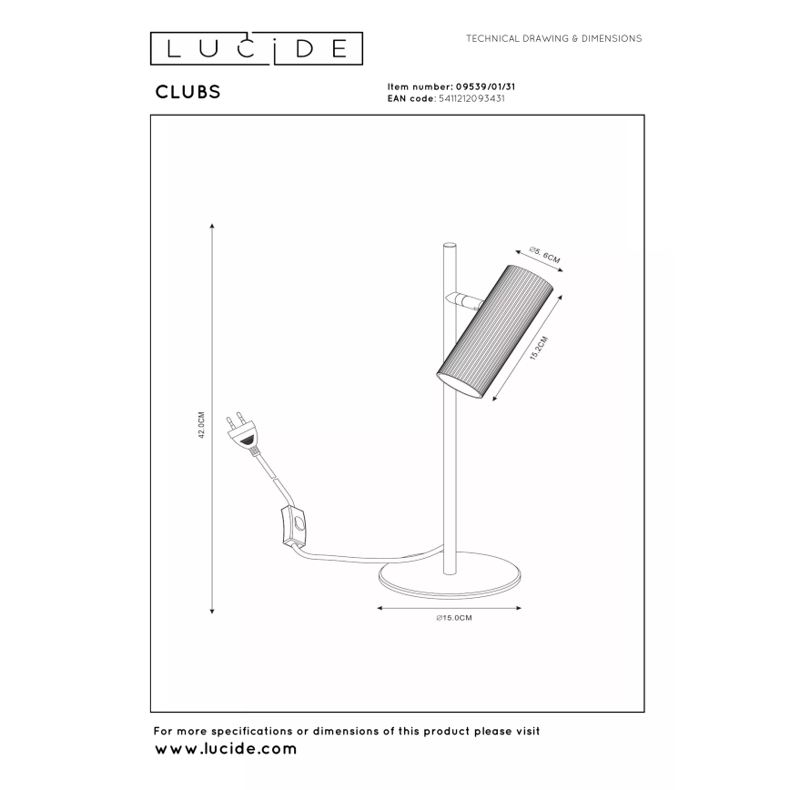 Lucide 09539/01/31 - Stolní lampa CLUBS 1xGU10/40W/230V bílá