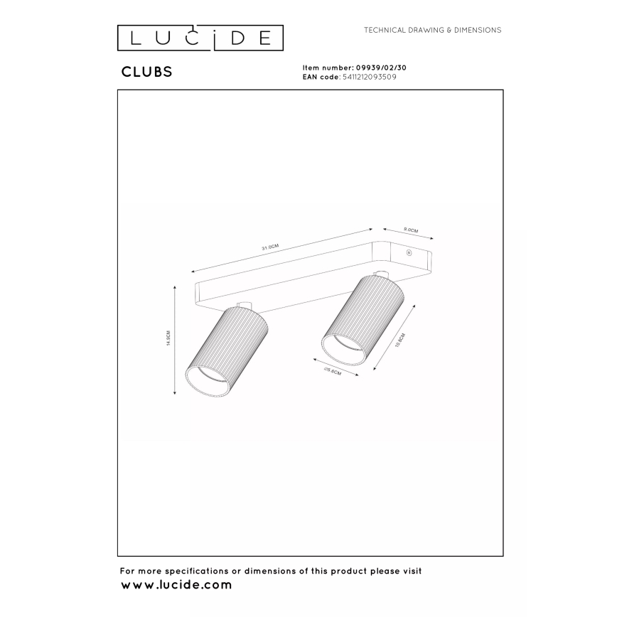 Lucide 09939/02/30 - Bodové svítidlo CLUBS 2xGU10/40W/230V černá