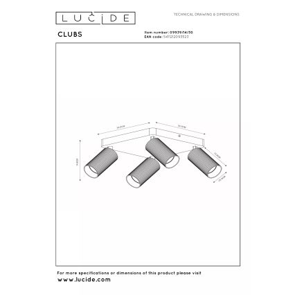 Lucide 09939/14/30 - Bodové svítidlo CLUBS 4xGU10/40W/230V černá